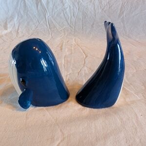 2/16$ Navy Blue Ceramic Whale Salt and Pepper Shakers
